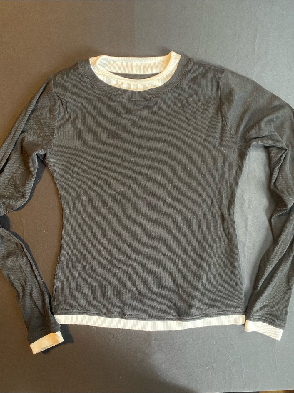 Women's Black Ribbed Crewneck Sweater with White Trim